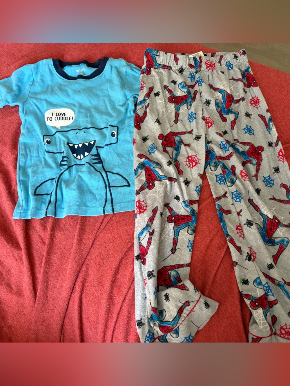 Carter's Blue Shark Graphic Tee with Gray Spider-Man Pajama Pants